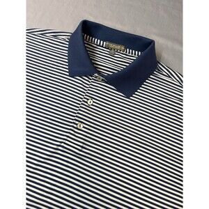 Peter Millar XL Blue Striped Summer Comfort Golf Polo Shirt Stretch Wicking